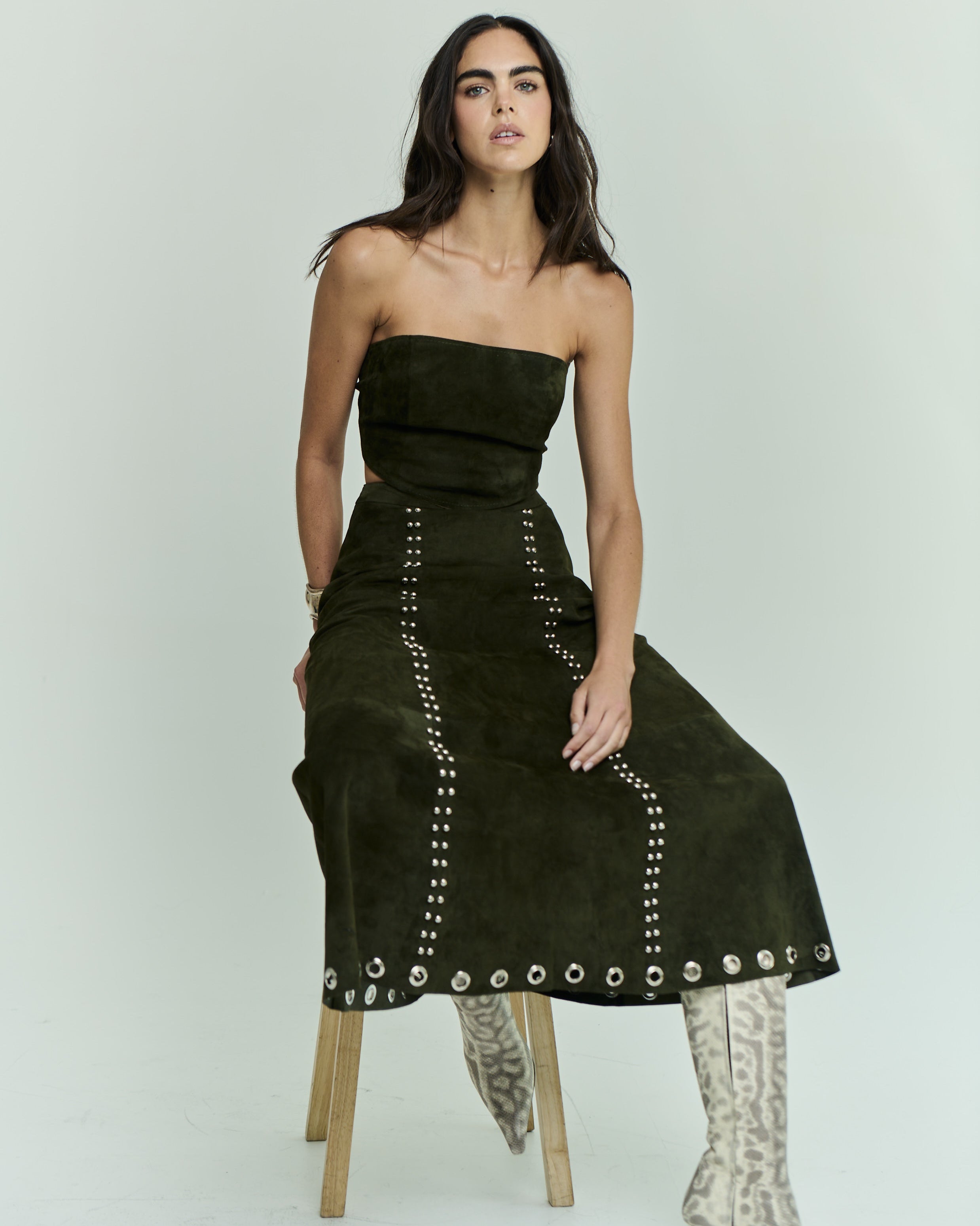 OLIVE GREEN MAXI SKIRT