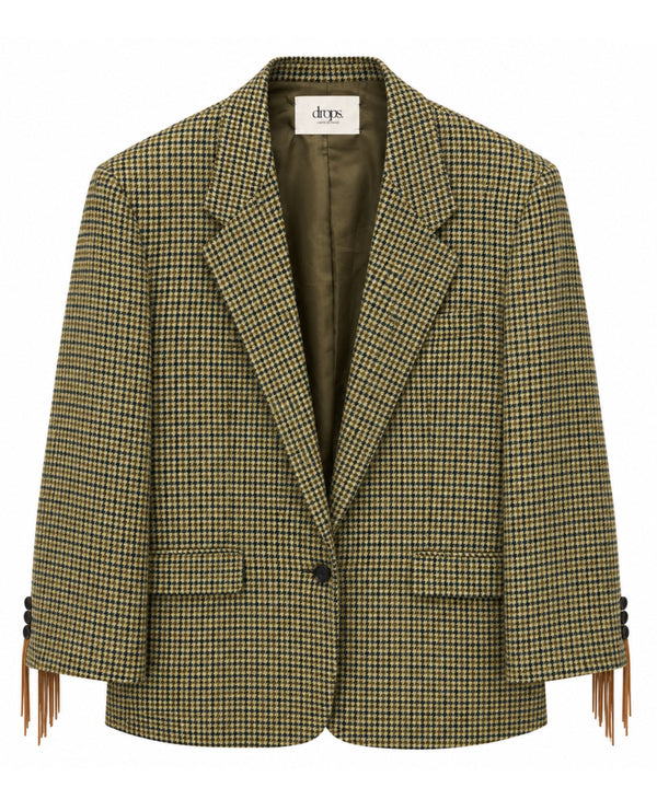 HOUNDSTOOTH FRINGE BLAZER