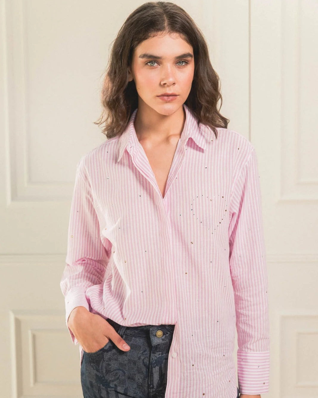 CAMISA SHINY HEART HOT PINK